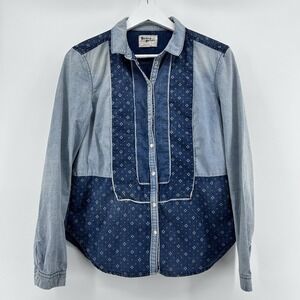 Patchwork Denim Western Shirt Womens 4 Indie Boho Snap Top Holding Horses Anthro